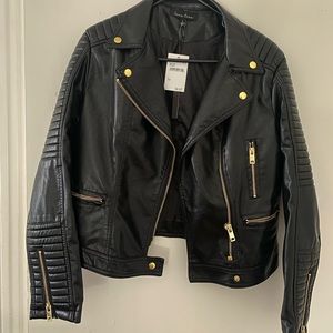Faux Leather Jacket with Gold Hardware